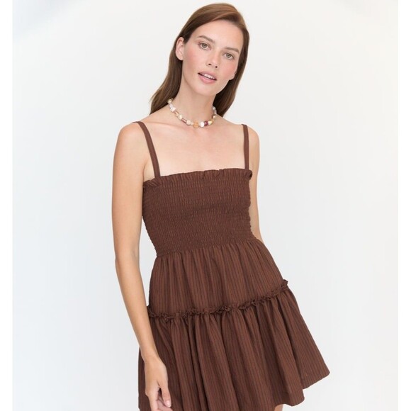 Hill House Dresses & Skirts - Hill House The Seraphina Mini Nap Dress size M NWT Chocolate Tonal Seersucker